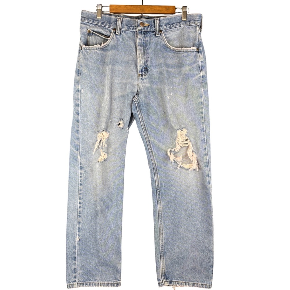Lee Regular Fit Straight Leg Distressed Jeans Light Wash 34W 29L Western Casual